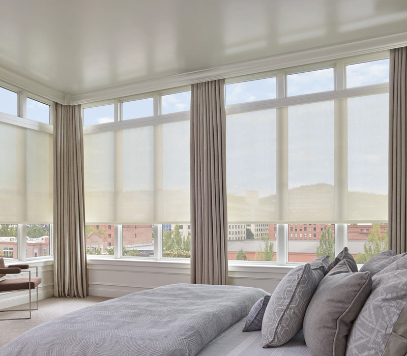 bedroom with powerview automation shades