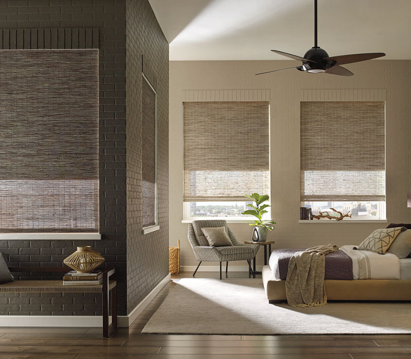 woven wood shades in bedroom