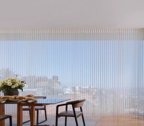 White Vertical blinds in living room
