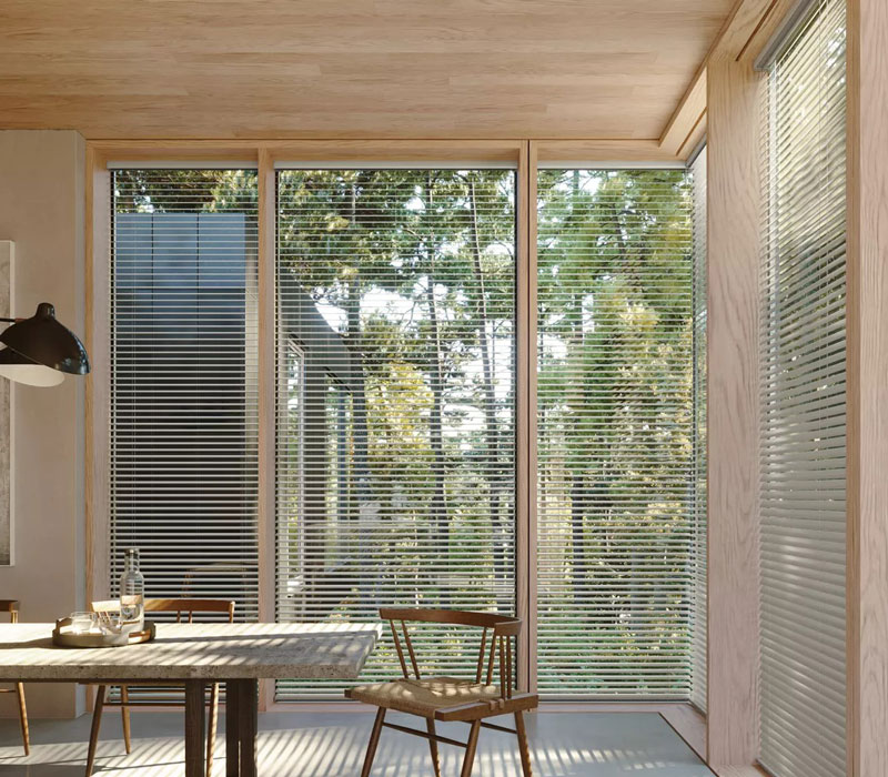 metal blinds in dining room