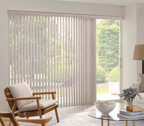 Somner vertical blinds over sliding glass door