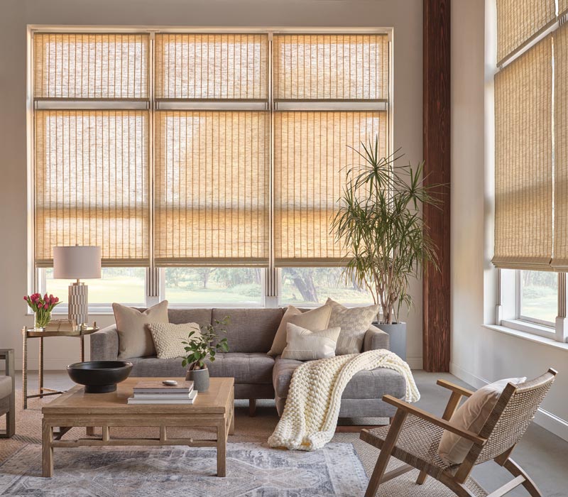 woven wood shades in living room
